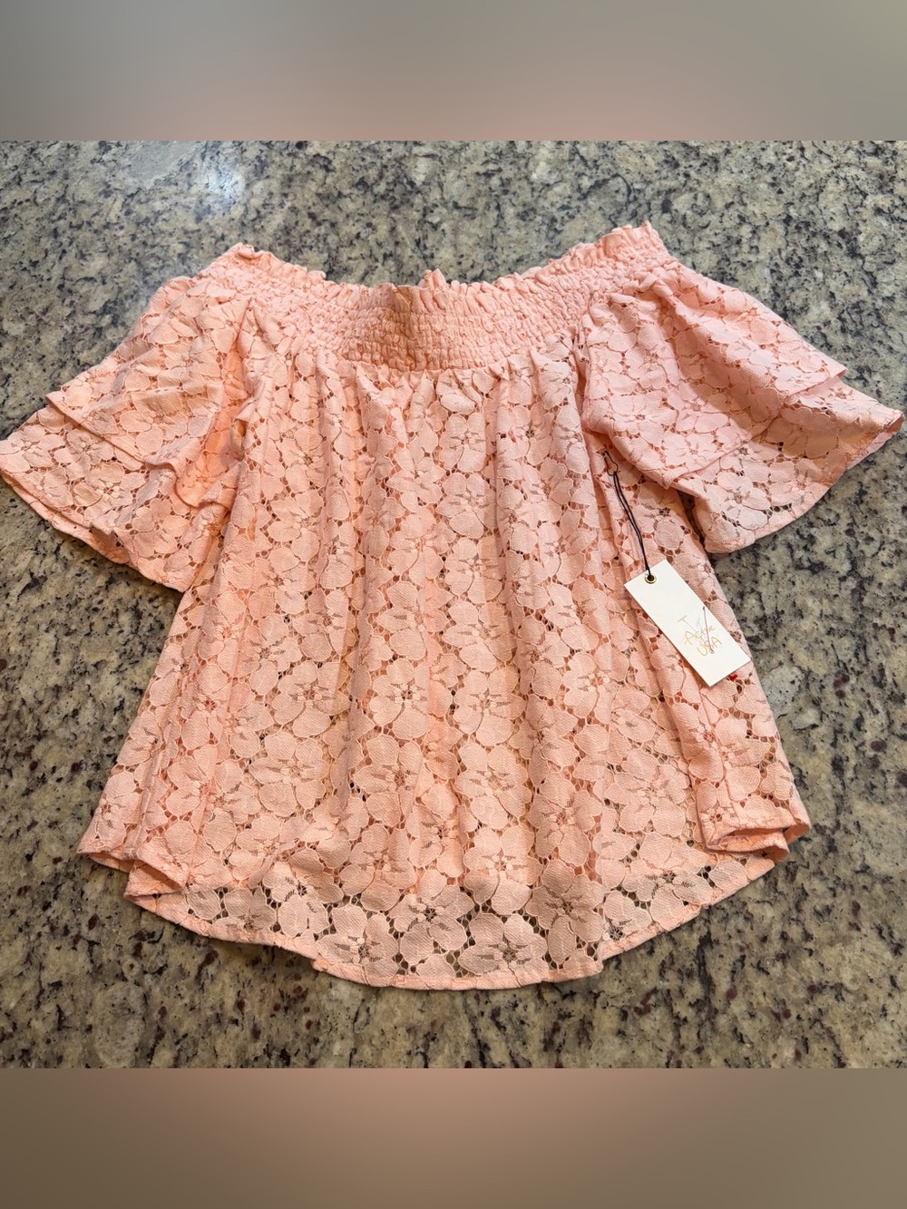 Active USA Pink Lace Off-Shoulder Top
